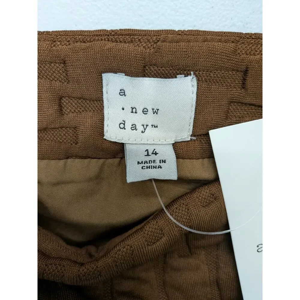 A New Day Brown Textured Mini Skirt Size 14 Lined High Waist NWT
